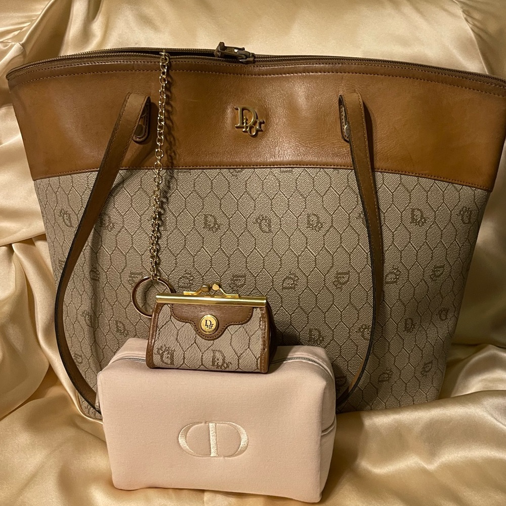 Christian Dior Tote Bundle honeycomb bag with change purse and cosmetic …